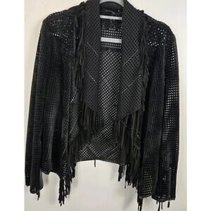 Vintage Alberto Makali Fringe Perforated Moto Hippie Rock Punk Sleeze MED Poly